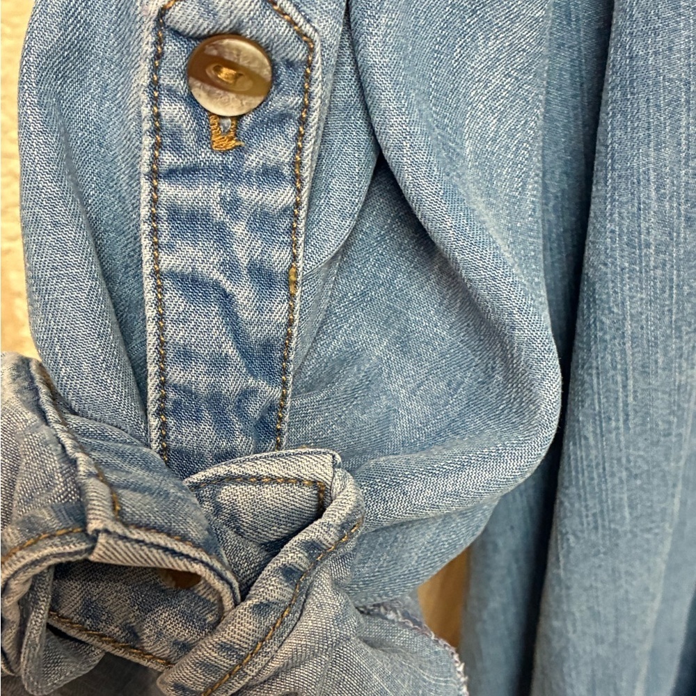 New Side Stitch Light Blue Denim Look Top - Picture 3 of 4